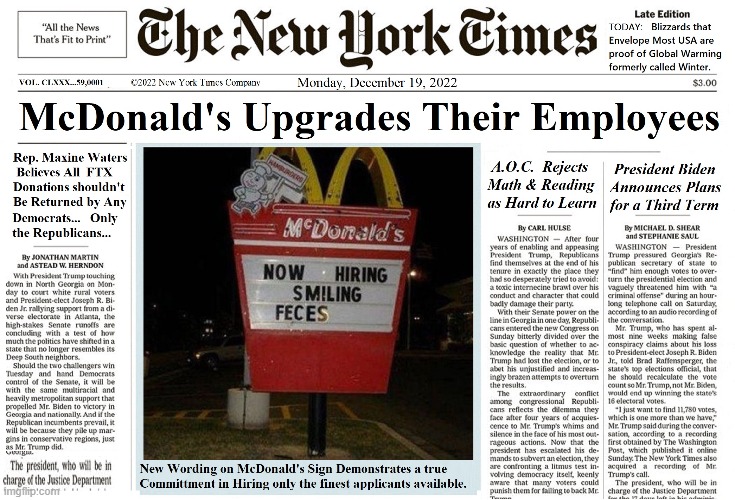 Hope at Christmas for Unemployed Poop fills the air | image tagged in vince vance,memes,new york times,mcdonalds,hiring,feces | made w/ Imgflip meme maker