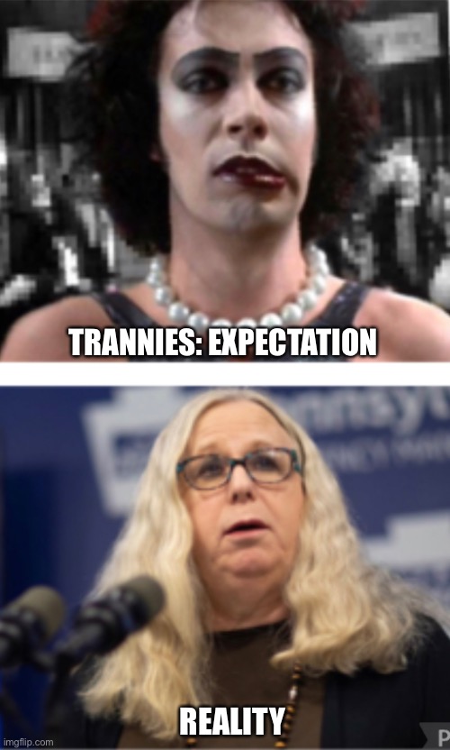 Trannies | TRANNIES: EXPECTATION; REALITY | image tagged in transgender,people,i dont need it | made w/ Imgflip meme maker