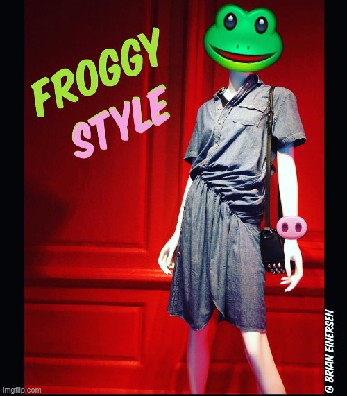 Kermit’s Kousin | image tagged in fashion,window design,saks fifth avenue,froggy style,emooji art,brian einersen | made w/ Imgflip meme maker