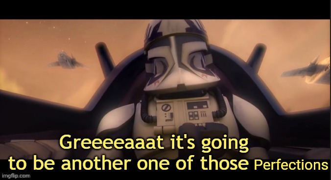 Greeeeaaat it's going to be another one of those ____ | Perfections | image tagged in greeeeaaat it's going to be another one of those ____ | made w/ Imgflip meme maker