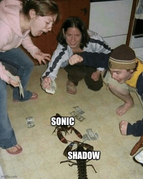 Lobster fight | SONIC; SHADOW | image tagged in lobster fight,sonic the hedgehog,shadow the hedgehog | made w/ Imgflip meme maker