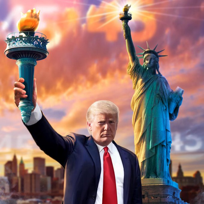 Trump trading card Statue of liberty  JPP Blank Meme Template