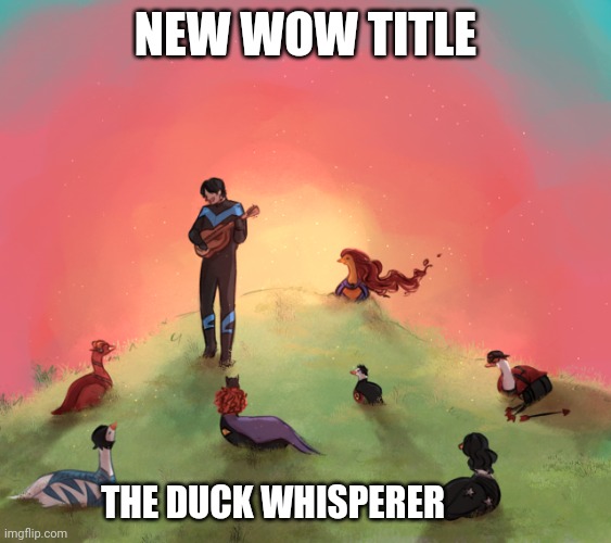 Duck Whisperer WoW title | NEW WOW TITLE; THE DUCK WHISPERER | image tagged in world of warcraft,duck | made w/ Imgflip meme maker
