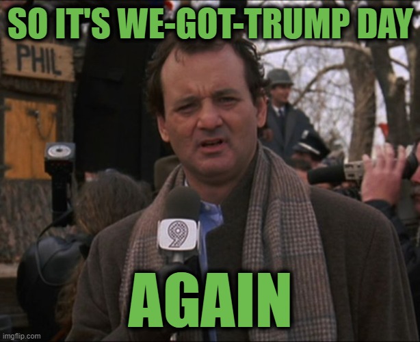 Bill Murray Groundhog Day | SO IT'S WE-GOT-TRUMP DAY AGAIN | image tagged in bill murray groundhog day | made w/ Imgflip meme maker