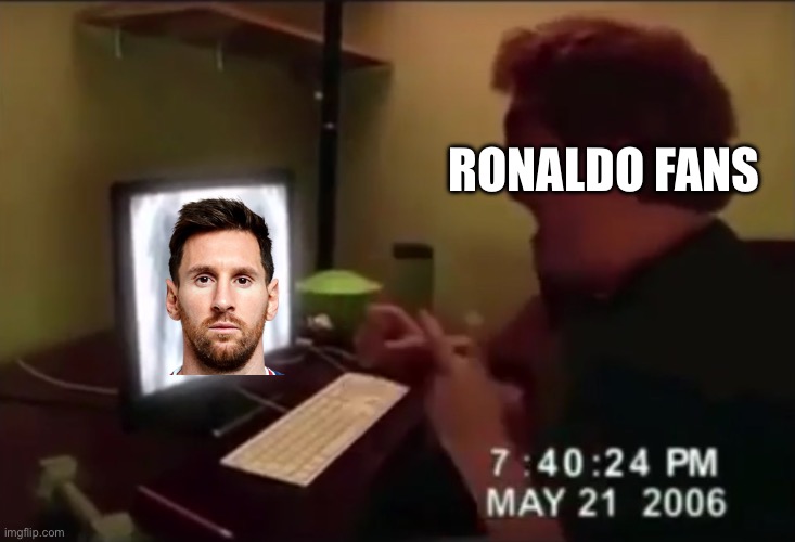 Ronaldo dans since Messi winning the World Cup | RONALDO FANS | image tagged in guy punches through computer screen meme | made w/ Imgflip meme maker