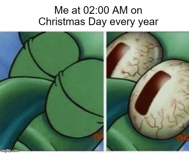 Who gave Nickelodeon permission to record me this time of year? |  Me at 02:00 AM on Christmas Day every year | image tagged in squidward | made w/ Imgflip meme maker