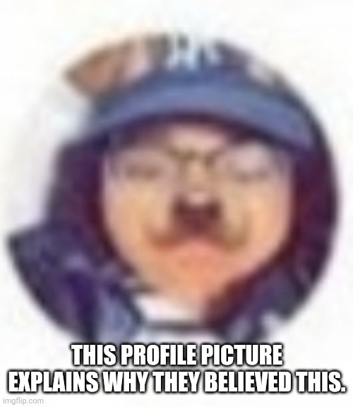 THIS PROFILE PICTURE EXPLAINS WHY THEY BELIEVED THIS. | made w/ Imgflip meme maker