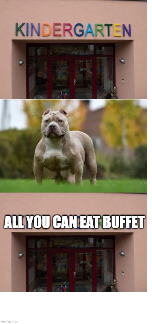 No context needed | ALL YOU CAN EAT BUFFET | image tagged in pitbull,dog | made w/ Imgflip meme maker