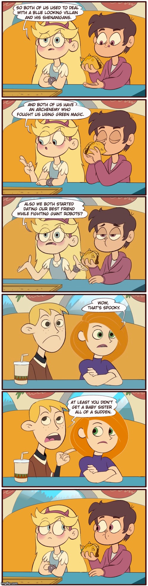 Starco Week Day 5: Crossover Double Date | image tagged in morningmark,star vs the forces of evil,svtfoe,memes,comics,kim possible | made w/ Imgflip meme maker