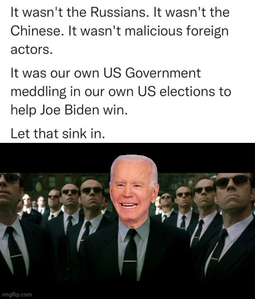 Biden and the FBI rigged | image tagged in agent smith replicates | made w/ Imgflip meme maker
