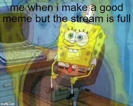 why | me when i make a good meme but the stream is full | image tagged in spongebob panic inside | made w/ Imgflip meme maker
