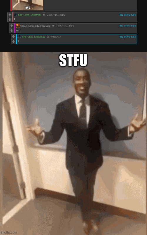 i said KYS | STFU | image tagged in smiling black guy in suit | made w/ Imgflip meme maker