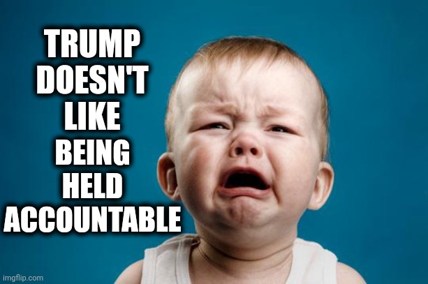 Trump Throws Ugly Tantrums | TRUMP
DOESN'T LIKE; BEING HELD ACCOUNTABLE | image tagged in baby crying,trump is a baby,trump is spoiled rotten,trump is a moron,trump is an idiot,memes | made w/ Imgflip meme maker