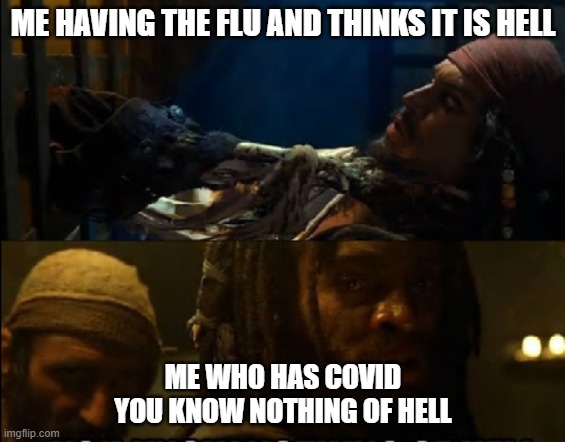 Covid vs flu | ME HAVING THE FLU AND THINKS IT IS HELL; ME WHO HAS COVID
YOU KNOW NOTHING OF HELL | image tagged in true story | made w/ Imgflip meme maker