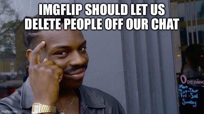 Roll Safe Think About It | IMGFLIP SHOULD LET US DELETE PEOPLE OFF OUR CHAT | image tagged in memes,roll safe think about it | made w/ Imgflip meme maker