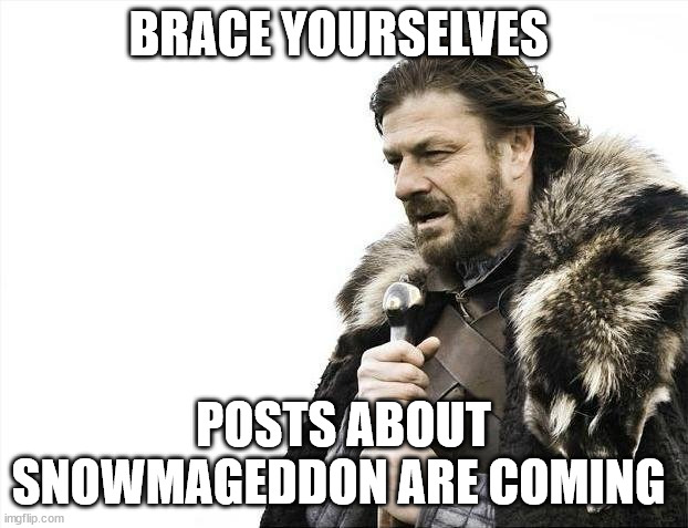 Brace Yourselves | BRACE YOURSELVES; POSTS ABOUT SNOWMAGEDDON ARE COMING | image tagged in memes,brace yourselves x is coming,snowmageddon,snow,winter,facebook | made w/ Imgflip meme maker