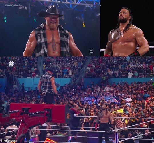 Brock vs. Roman epic stare-down | image tagged in brock vs roman epic stare-down | made w/ Imgflip meme maker