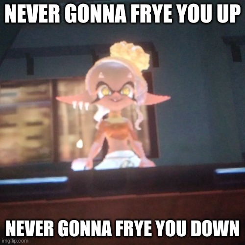 get fryerolled | NEVER GONNA FRYE YOU UP; NEVER GONNA FRYE YOU DOWN | image tagged in get frye'd | made w/ Imgflip meme maker