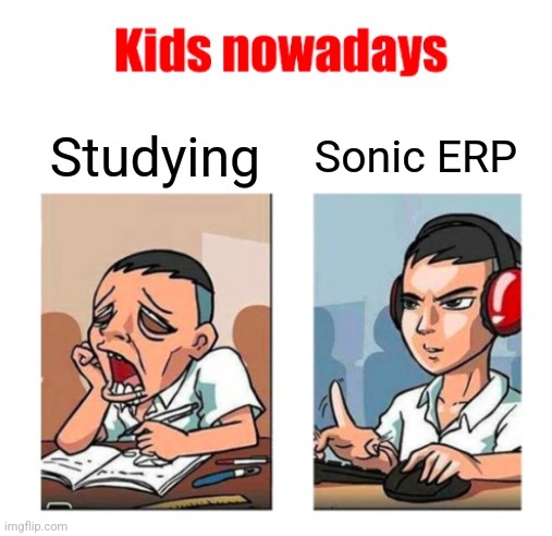 Kids nowadays | Studying; Sonic ERP | image tagged in kids nowadays | made w/ Imgflip meme maker