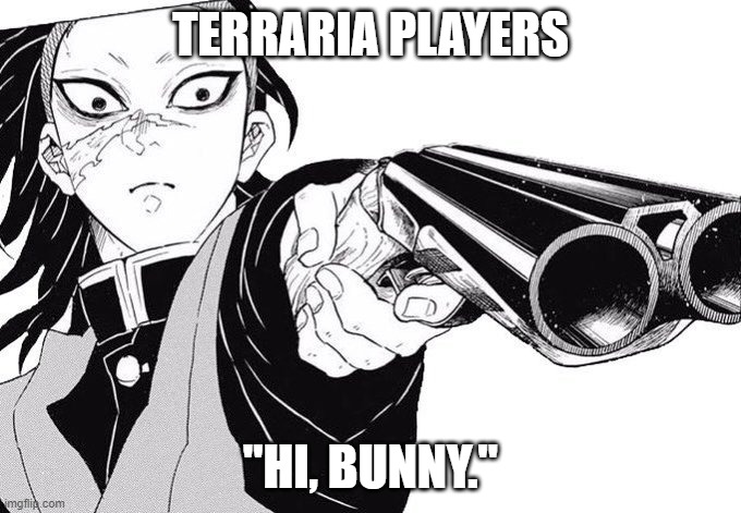 TERRARIA PLAYERS; "HI, BUNNY." | made w/ Imgflip meme maker