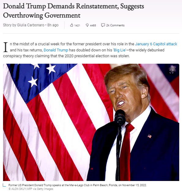 High Quality Donald Trump demands reinstatement suggests overthrowing govern Blank Meme Template