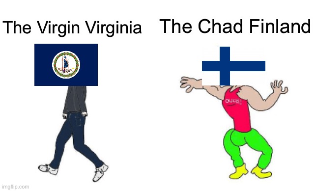 Virgin vs Chad | The Chad Finland; The Virgin Virginia | image tagged in virgin vs chad | made w/ Imgflip meme maker