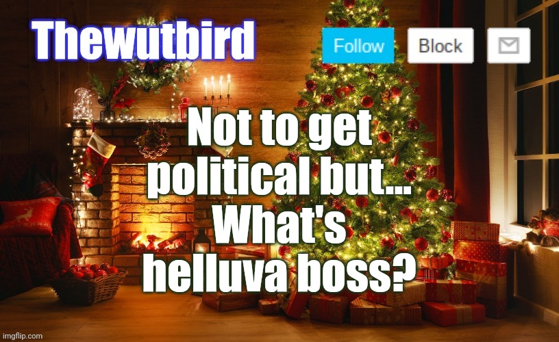 I mean I know it's a series but that's about it | Not to get political but...
What's helluva boss? | image tagged in wutbird christmas announcement | made w/ Imgflip meme maker