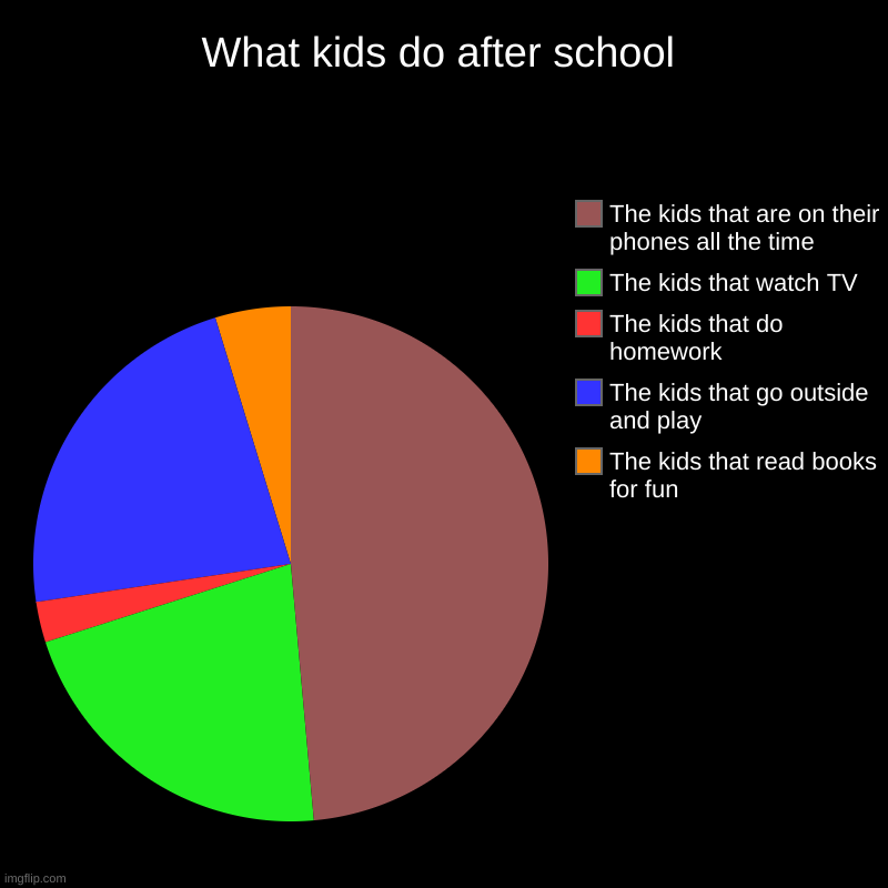 What kids do after school | The kids that read books for fun, The kids that go outside and play, The kids that do homework, The kids that wa | image tagged in charts,pie charts | made w/ Imgflip chart maker