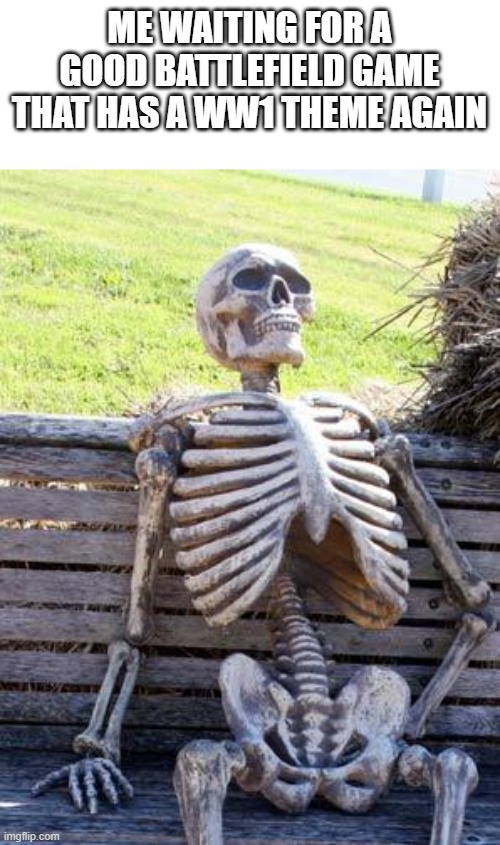 Waiting Skeleton | ME WAITING FOR A GOOD BATTLEFIELD GAME THAT HAS A WW1 THEME AGAIN | image tagged in memes,waiting skeleton | made w/ Imgflip meme maker