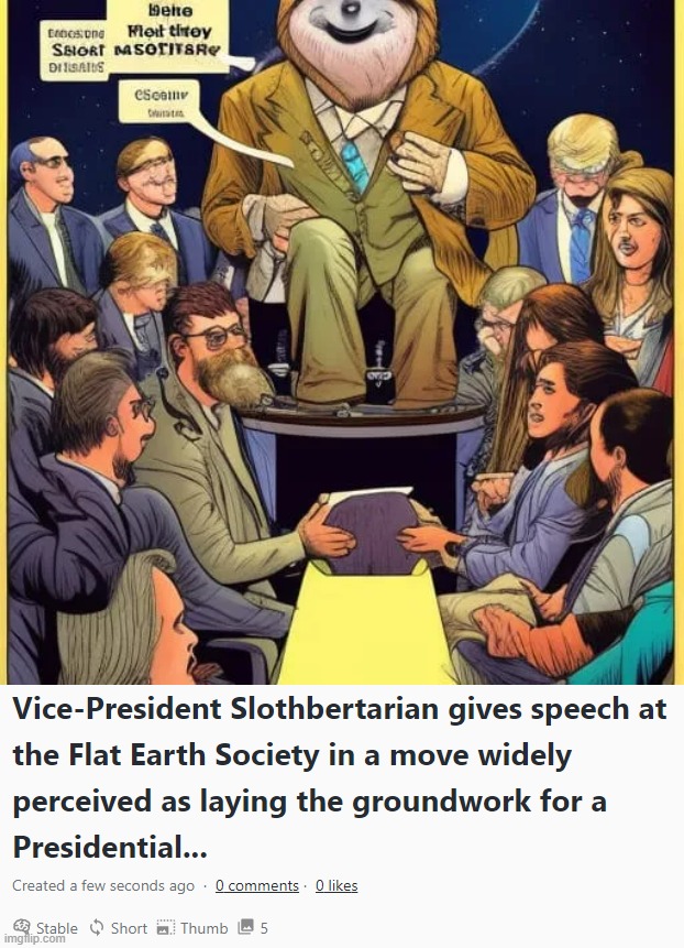 image tagged in slothbertarian gives speech at the flat earth society | made w/ Imgflip meme maker