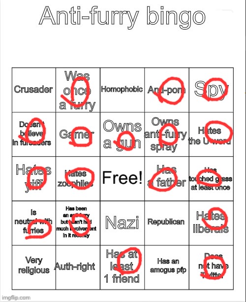 I'm pretty neutral with furries unless they're perverted | image tagged in anti-furry bingo | made w/ Imgflip meme maker