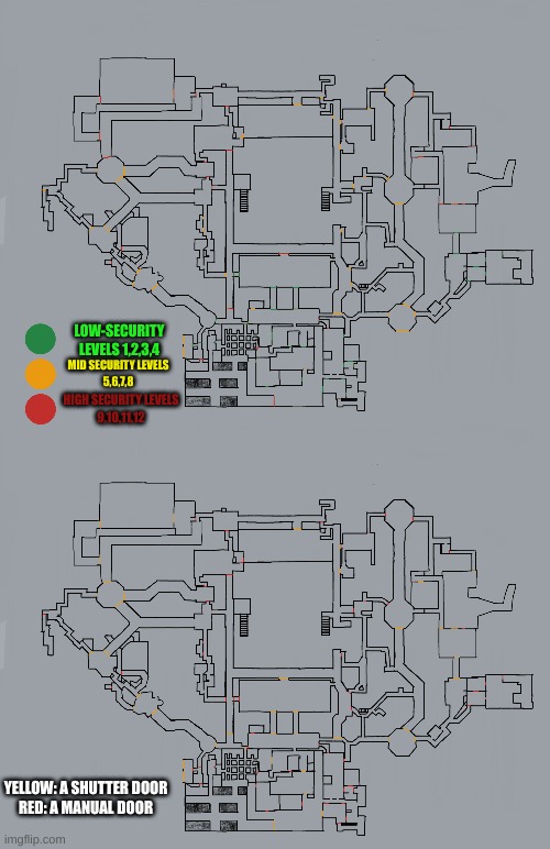 A revision of the Geodome Basement | LOW-SECURITY LEVELS 1,2,3,4; MID SECURITY LEVELS
5,6,7,8; HIGH SECURITY LEVELS
9,10,11,12; YELLOW: A SHUTTER DOOR


RED: A MANUAL DOOR | image tagged in geodome,spend the night,glitch productions,murder drones,smg4,drawings | made w/ Imgflip meme maker