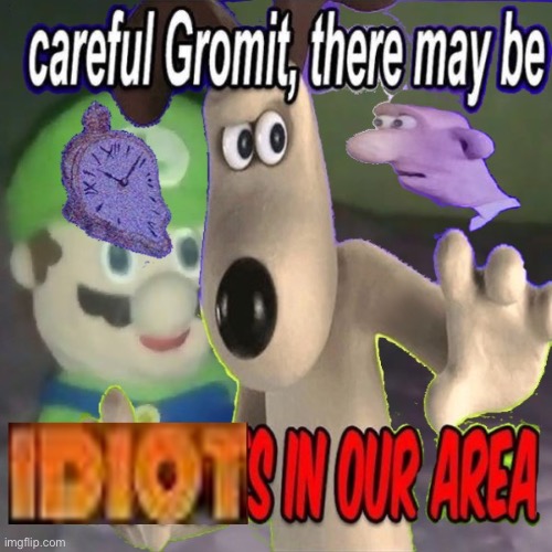 image tagged in careful gromit there may be idiots in our area | made w/ Imgflip meme maker