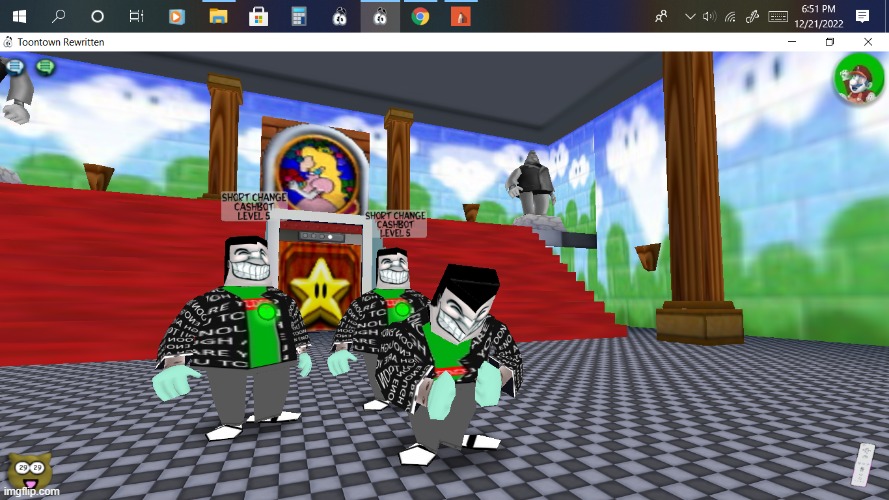 found some cogs in peach's castle somehow | image tagged in super mario 64,toontown | made w/ Imgflip meme maker