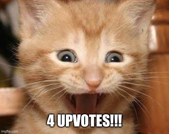 Excited Cat Meme | 4 UPVOTES!!! | image tagged in memes,excited cat | made w/ Imgflip meme maker