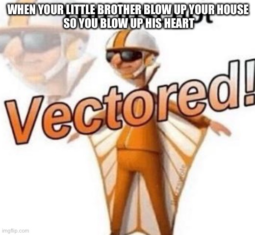 You just got vectored | WHEN YOUR LITTLE BROTHER BLOW UP YOUR HOUSE
 SO YOU BLOW UP HIS HEART | image tagged in you just got vectored | made w/ Imgflip meme maker