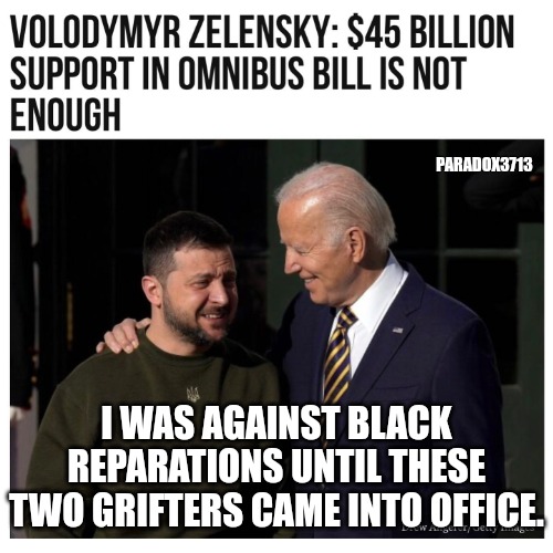 They're gonna need a new FTX middleman. | PARADOX3713; I WAS AGAINST BLACK REPARATIONS UNTIL THESE TWO GRIFTERS CAME INTO OFFICE. | image tagged in memes,politics,joe biden,ukraine,black lives matter,government corruption | made w/ Imgflip meme maker