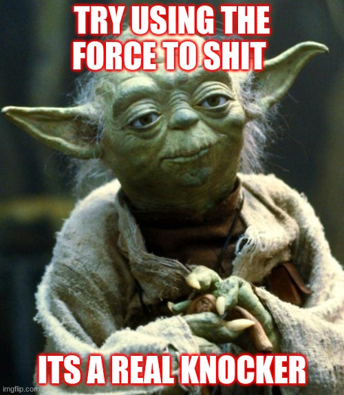 Star Wars Yoda | TRY USING THE FORCE TO SHIT; ITS A REAL KNOCKER | image tagged in memes,star wars yoda | made w/ Imgflip meme maker