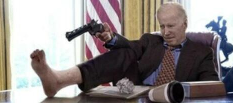 High Quality Biden shoots himself in foot Blank Meme Template