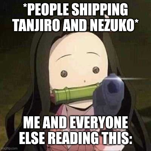 NEZUKO NOOOOO!!! | *PEOPLE SHIPPING TANJIRO AND NEZUKO*; ME AND EVERYONE ELSE READING THIS: | image tagged in nezuko nooooo | made w/ Imgflip meme maker