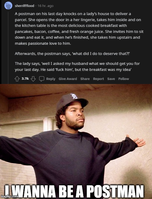 I WANNA BE A POSTMAN | image tagged in ice cube | made w/ Imgflip meme maker
