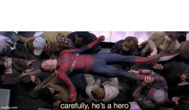 Carefully he's a hero | image tagged in carefully he's a hero | made w/ Imgflip meme maker