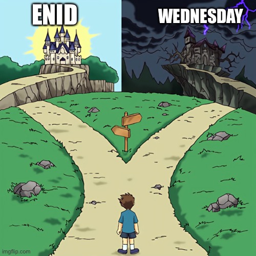 two castles | ENID; WEDNESDAY | image tagged in two castles | made w/ Imgflip meme maker
