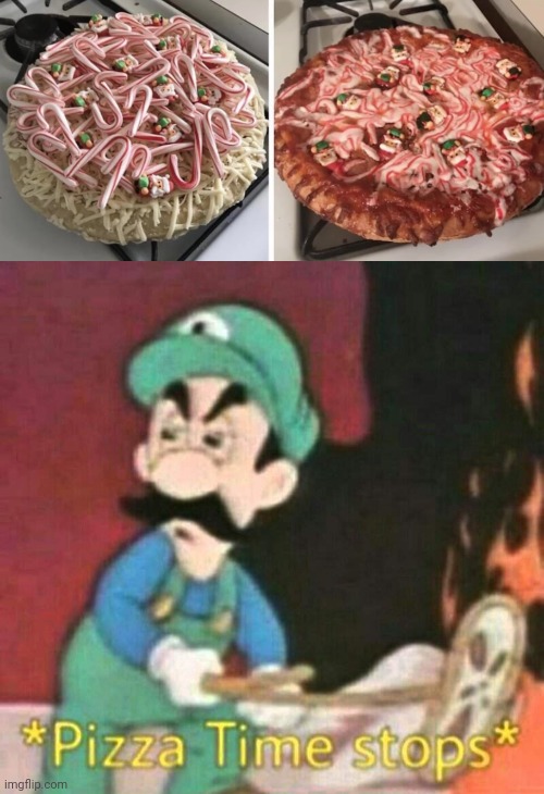 Candy canes on pizza | image tagged in pizza time stops,candy cane,pizza,cursed image,cursed,memes | made w/ Imgflip meme maker