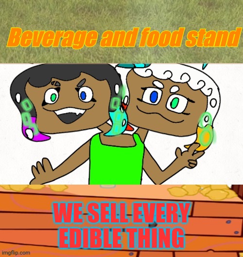 Buy anything! | Beverage and food stand; WE SELL EVERY EDIBLE THING | image tagged in splatoon,lemonade stand,lemonade,drinks,energy drinks | made w/ Imgflip meme maker