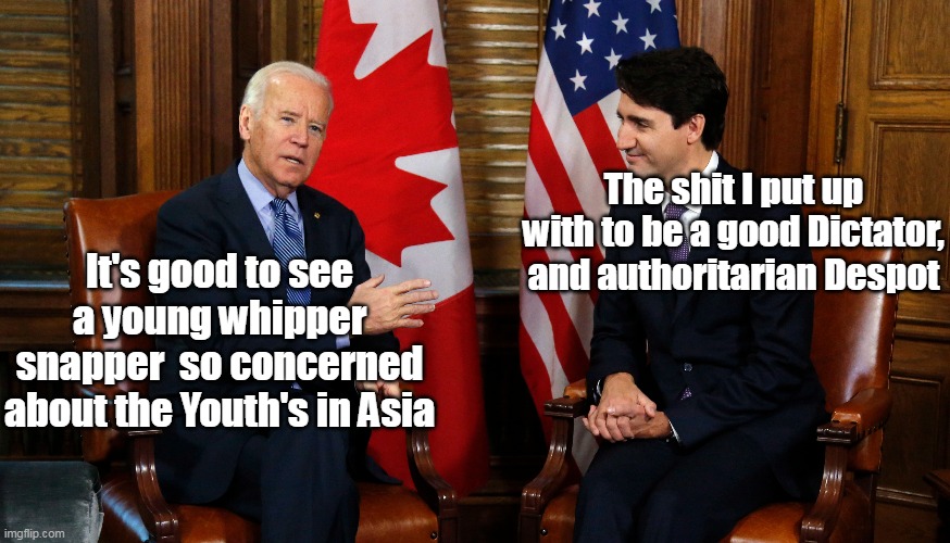 Joe, he, he  gets it . . . | The shit I put up with to be a good Dictator, and authoritarian Despot; It's good to see a young whipper snapper  so concerned about the Youth's in Asia | image tagged in idiot potus,euthanasia | made w/ Imgflip meme maker