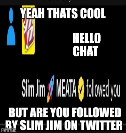 Slim jim twitter | HELLO CHAT | image tagged in slim jim twitter | made w/ Imgflip meme maker