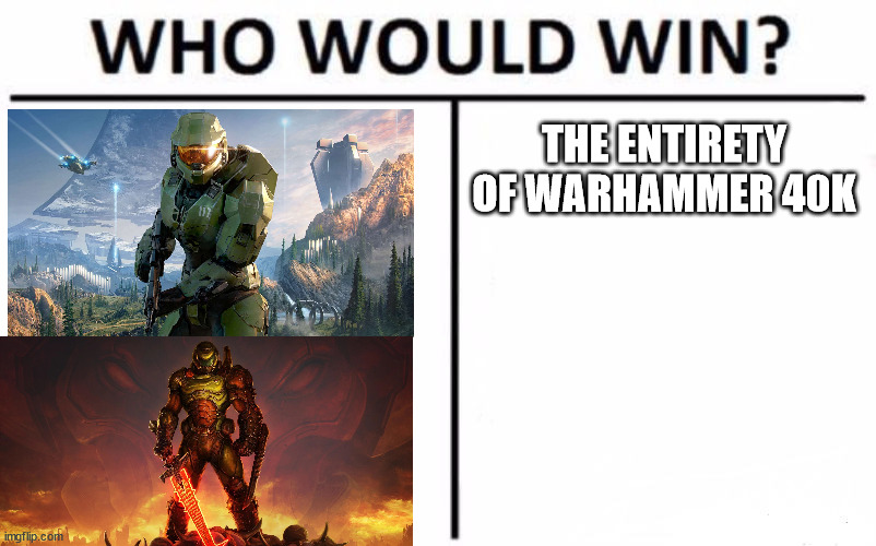 Place your bets in the comments! | THE ENTIRETY OF WARHAMMER 40K | image tagged in memes,who would win | made w/ Imgflip meme maker