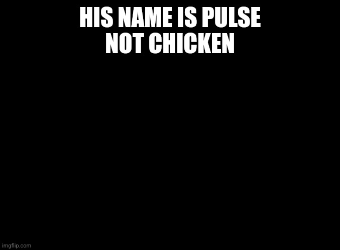 blank black | HIS NAME IS PULSE
NOT CHICKEN | image tagged in blank black,just dance | made w/ Imgflip meme maker