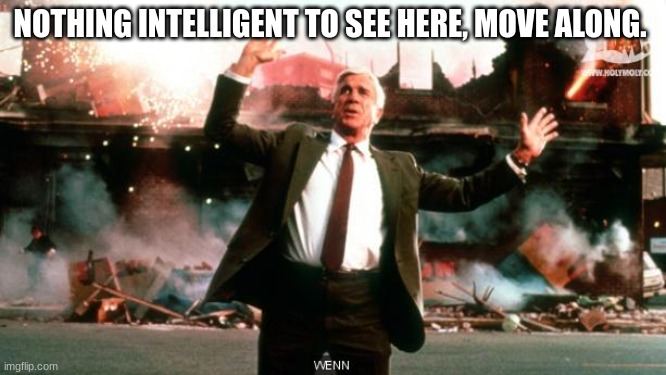 Nothing to See Here | NOTHING INTELLIGENT TO SEE HERE, MOVE ALONG. | image tagged in nothing to see here | made w/ Imgflip meme maker